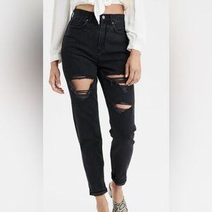 American Eagle Black Distressed Mom Jean